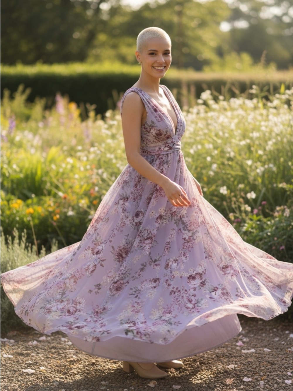 Lulu's Lavender Floral Maxi Dress with Pink Bloom Accents